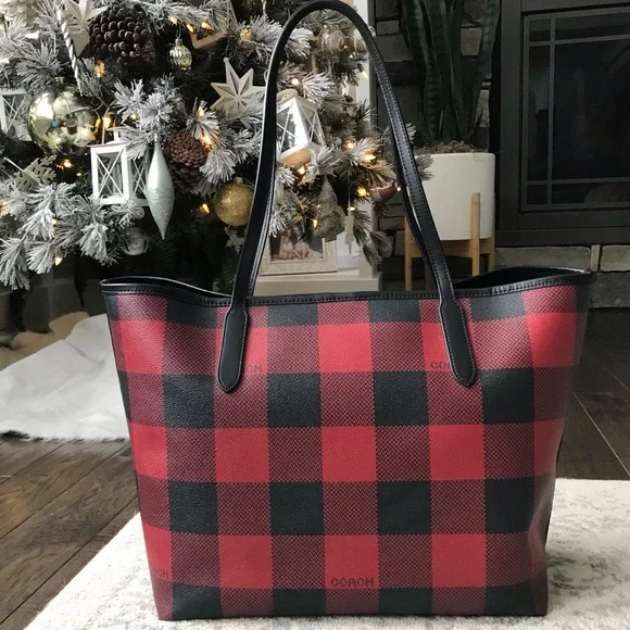 Coach City Tote Bag With Buffalo Plaid Print, 7271 - Picture 8 of 15